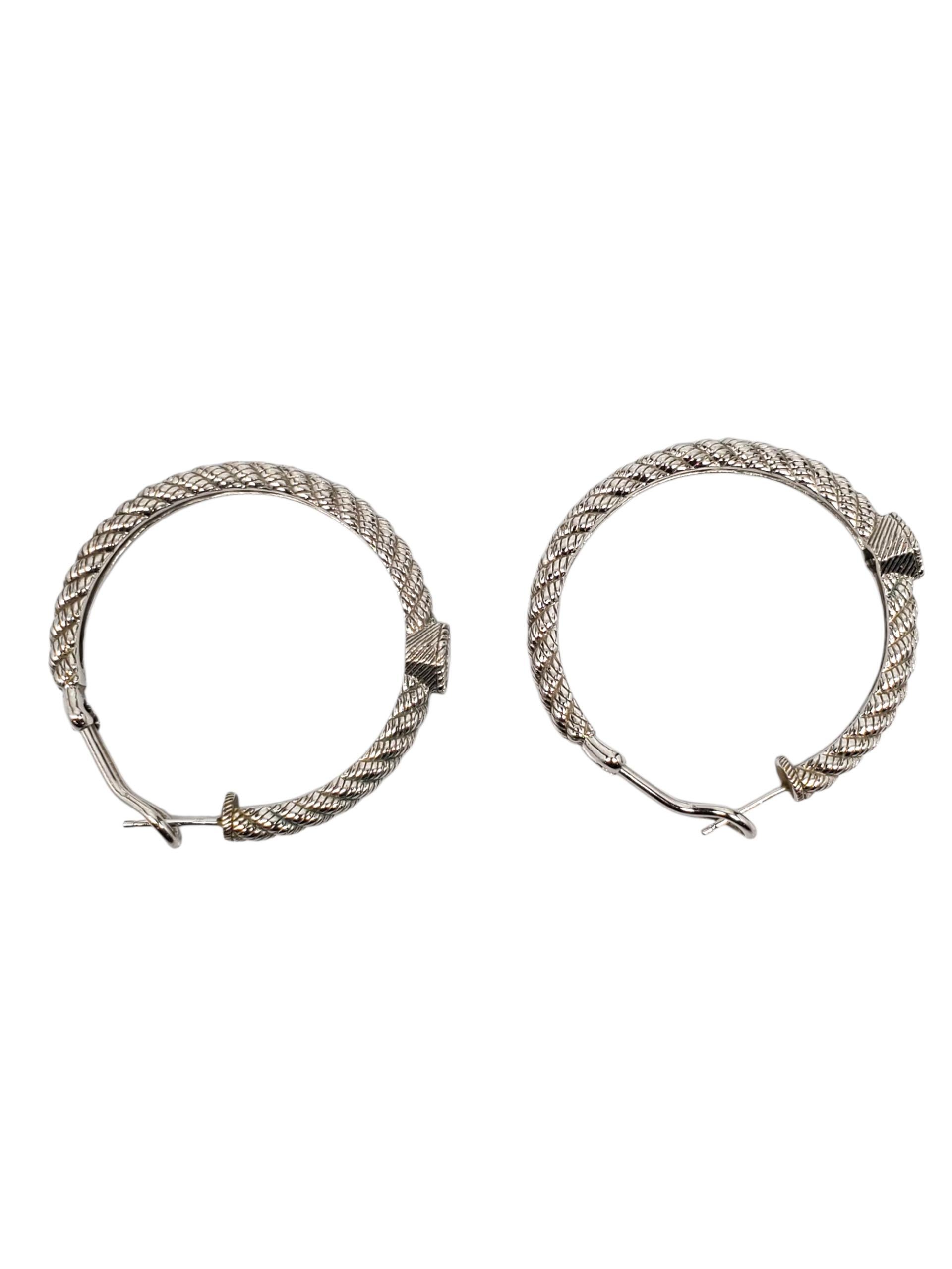 Judith Ripka Argent Sterling CZ Cushion Cut Hoop Earrings #23400 Bon état - En vente à Washington Depot, CT