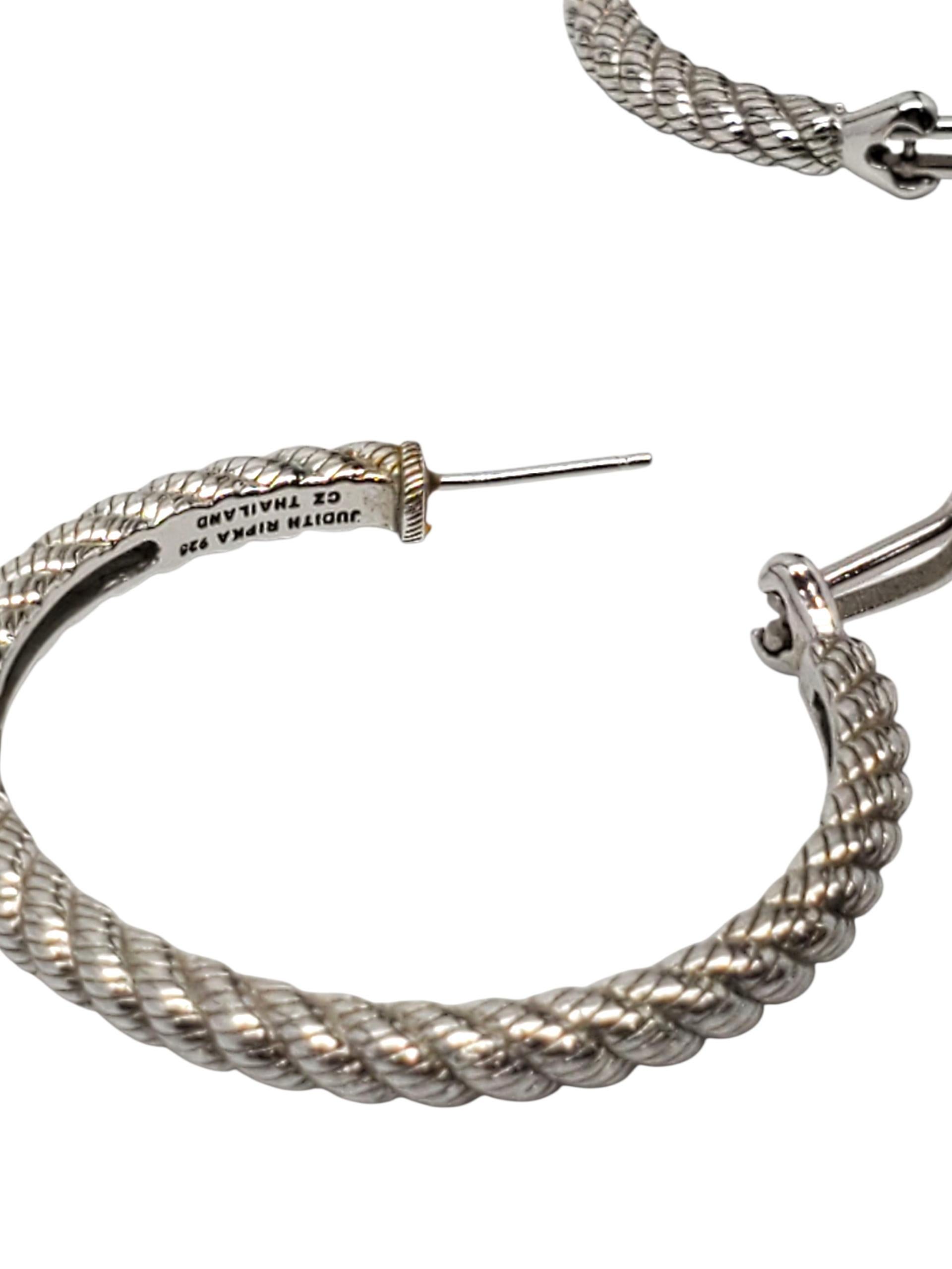 Judith Ripka Argent Sterling CZ Cushion Cut Hoop Earrings #23400 Pour femmes en vente