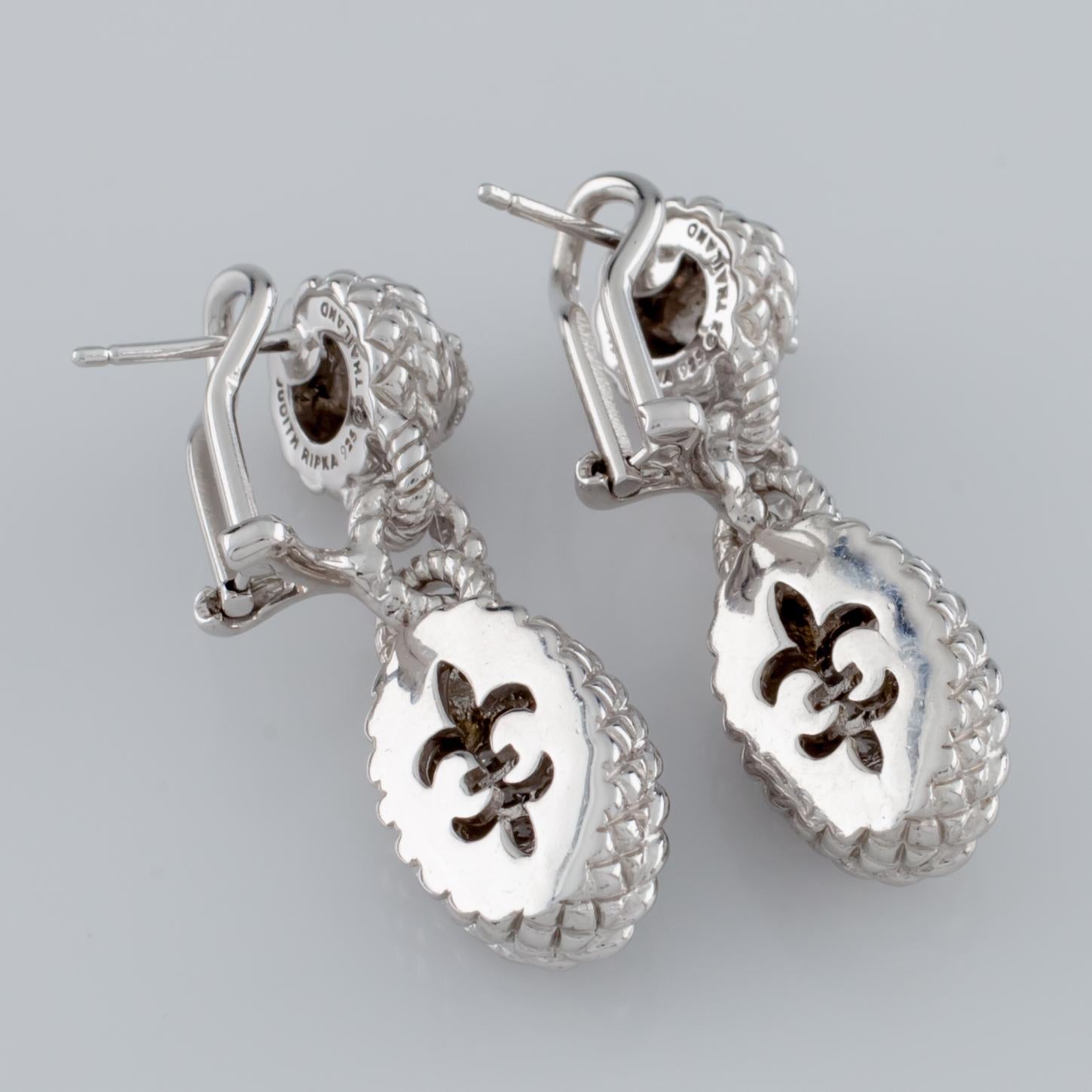 Judith Ripka Sterling Silver & CZ Dangle Earrings with Omega Backs For Sale 1
