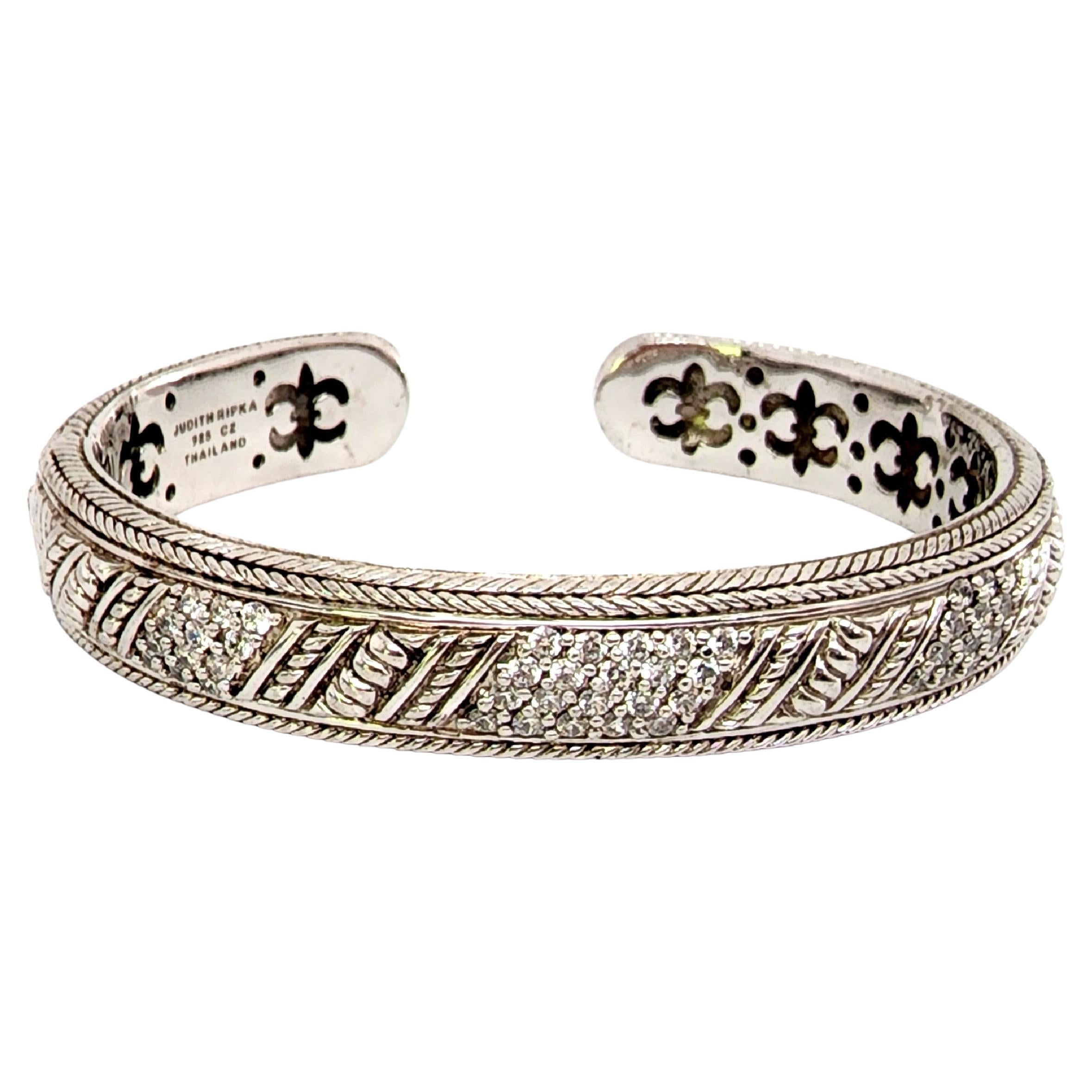 Judith Ripka Sterling Silver CZ Diamonique Hinged Cuff Bracelet (B) #12820 For Sale