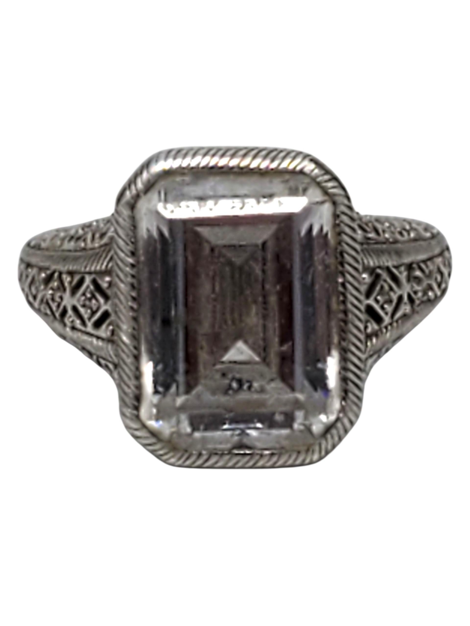 Judith Ripka Anello in argento Sterling CZ taglio smeraldo misura 10 #22402