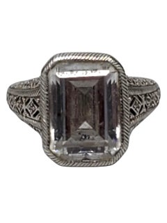 Judith Ripka Sterling Silver CZ Emerald Cut Statement Ring Size 10 #22402