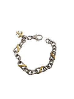 Judith Ripka Sterling Silver CZ Fleur De Lis Two Tone Bracelet # 18769