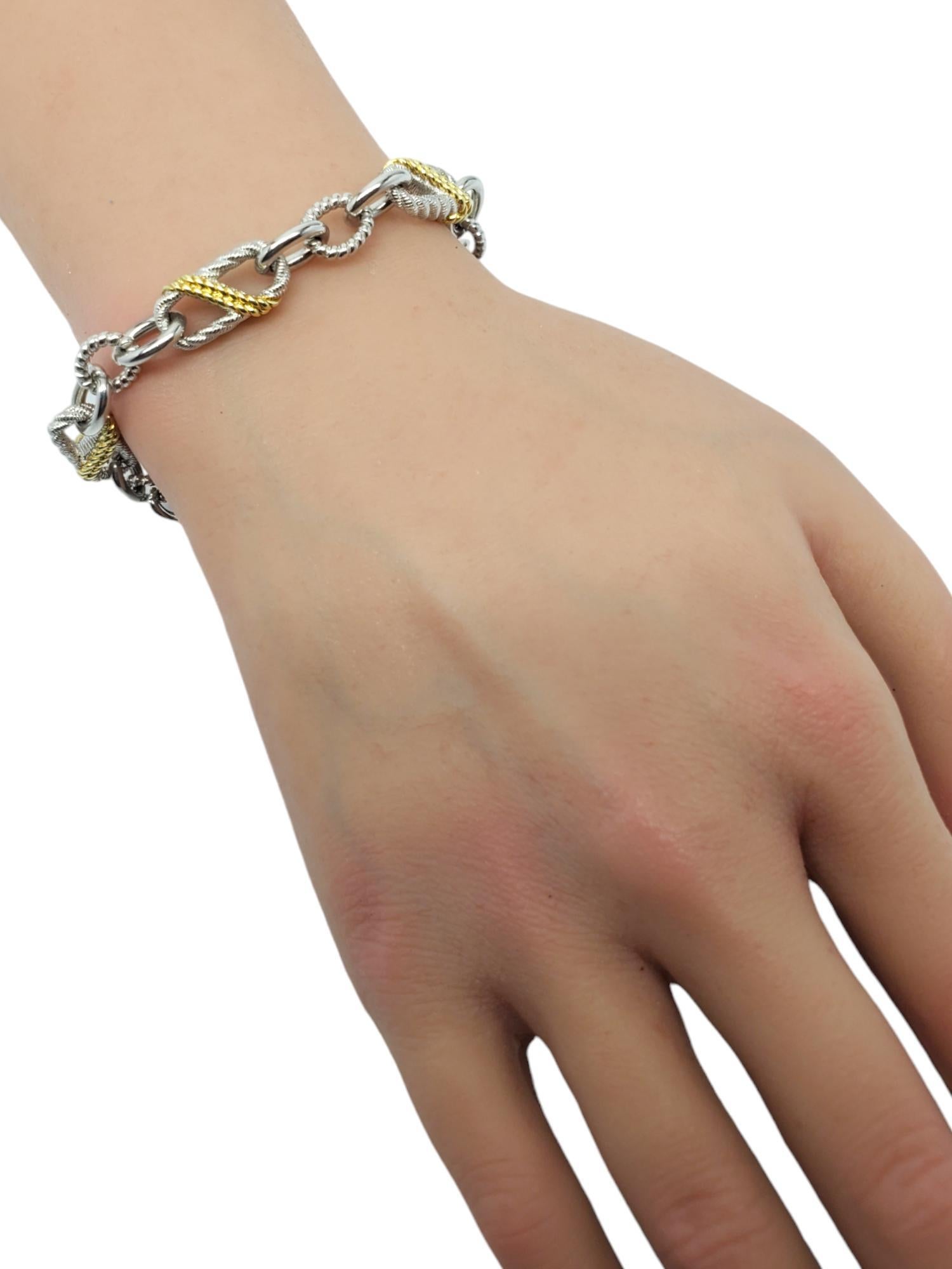 Judith Ripka Sterling Silver CZ Fleur De Lis Two Tone Bracelet # 18769 2