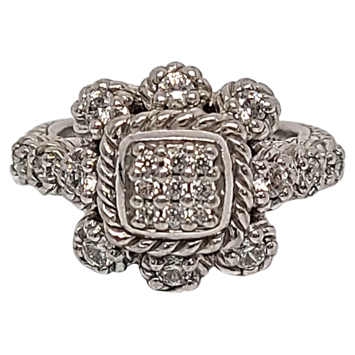 Judith Ripka Sterling Silver CZ Flower Cluster Ring Size 7 #12164