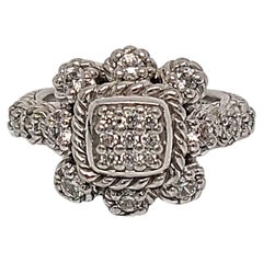 Vintage Judith Ripka Sterling Silver CZ Flower Cluster Ring Size 7 #12164