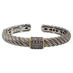 Judith Ripka Sterling Silver CZ Gold Tone Hinged Cuff Bracelet #23387