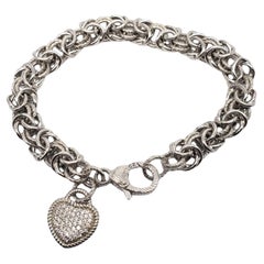 Judith Ripka Sterling Silver CZ Heart Charm Bracelet #19210