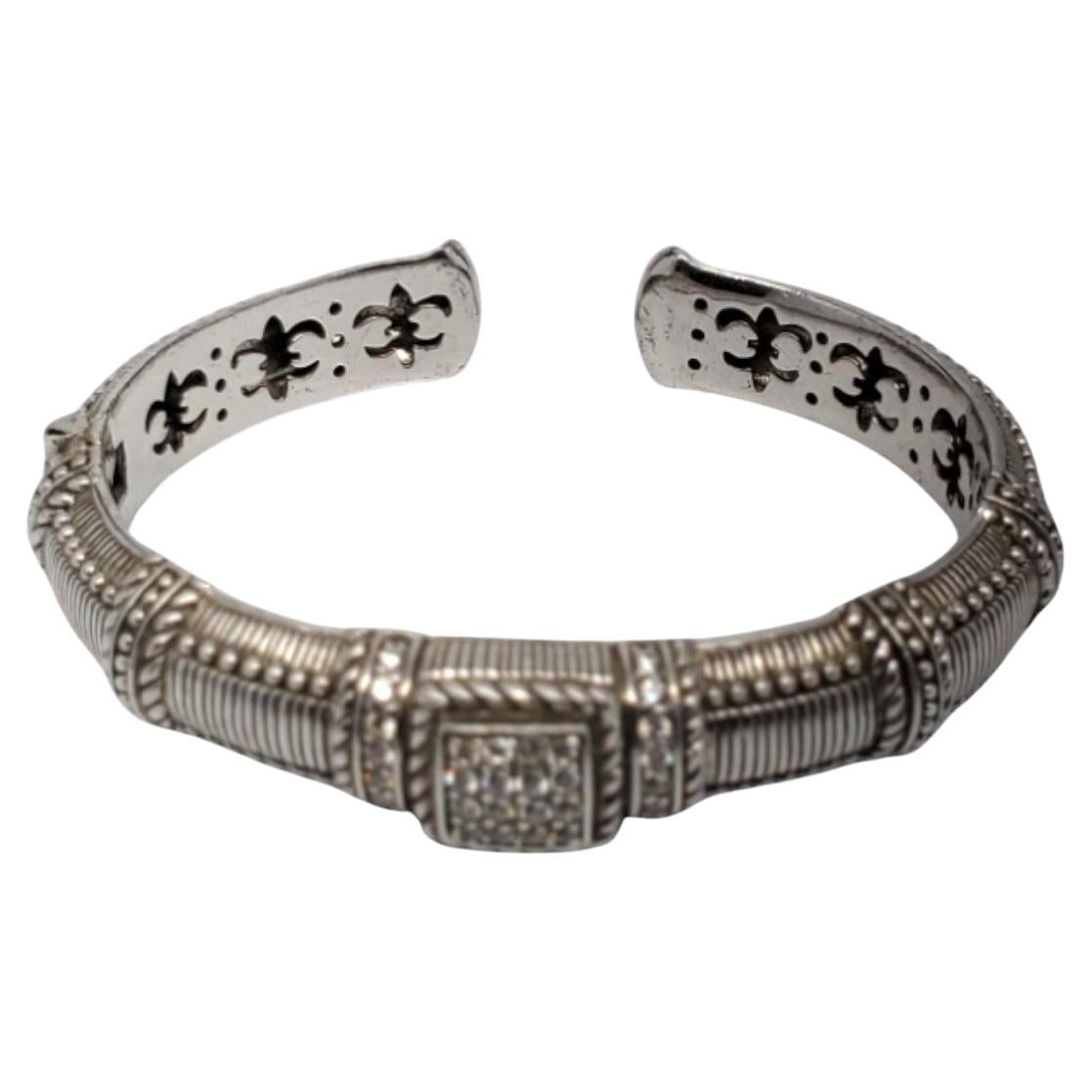 Judith Ripka Sterling Silver CZ Hinged Bracelet #18717