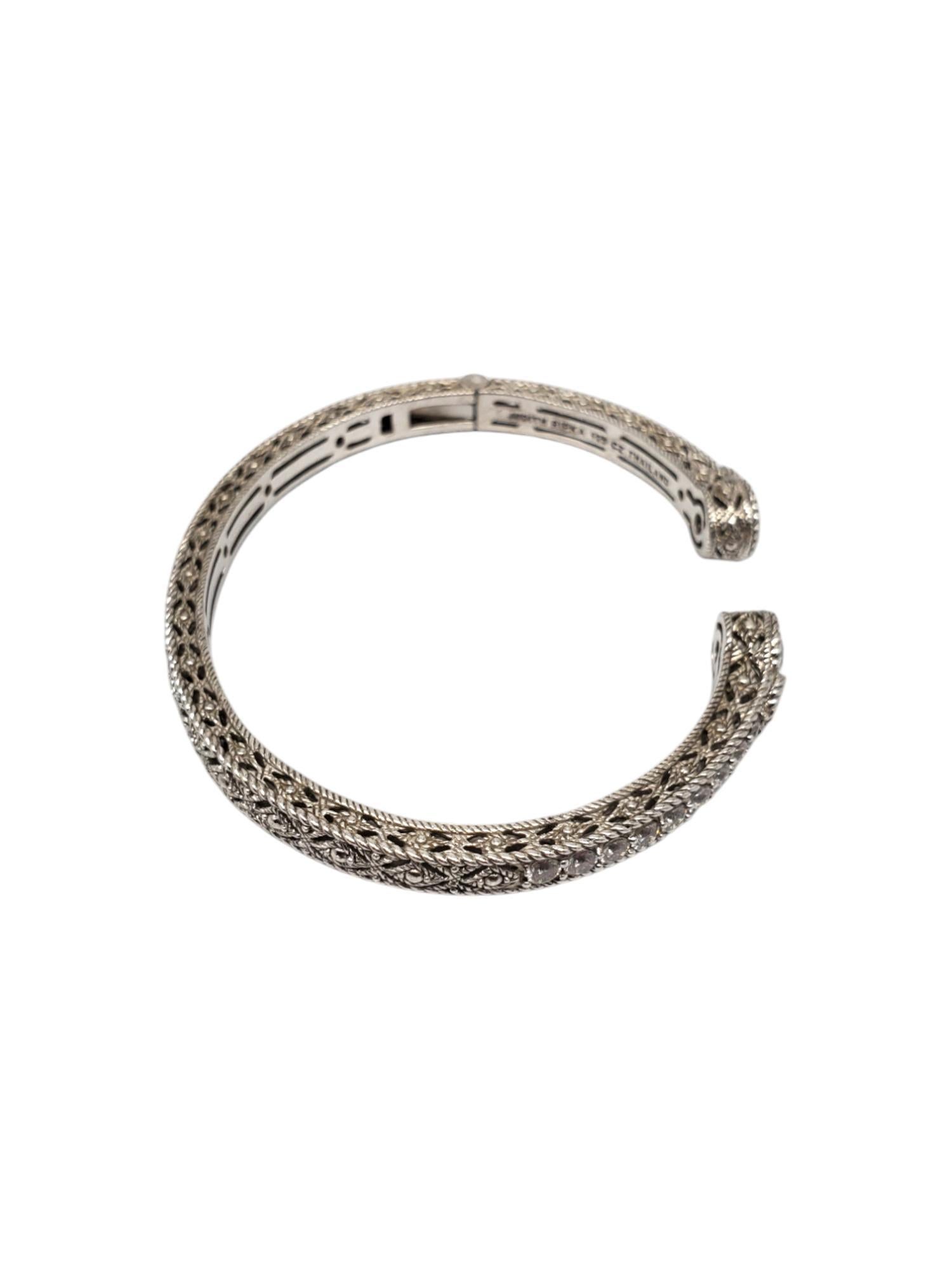 Judith Ripka Sterling Silver CZ Hinged Cuff Bracelet # 19500 In Good Condition For Sale In Washington Depot, CT