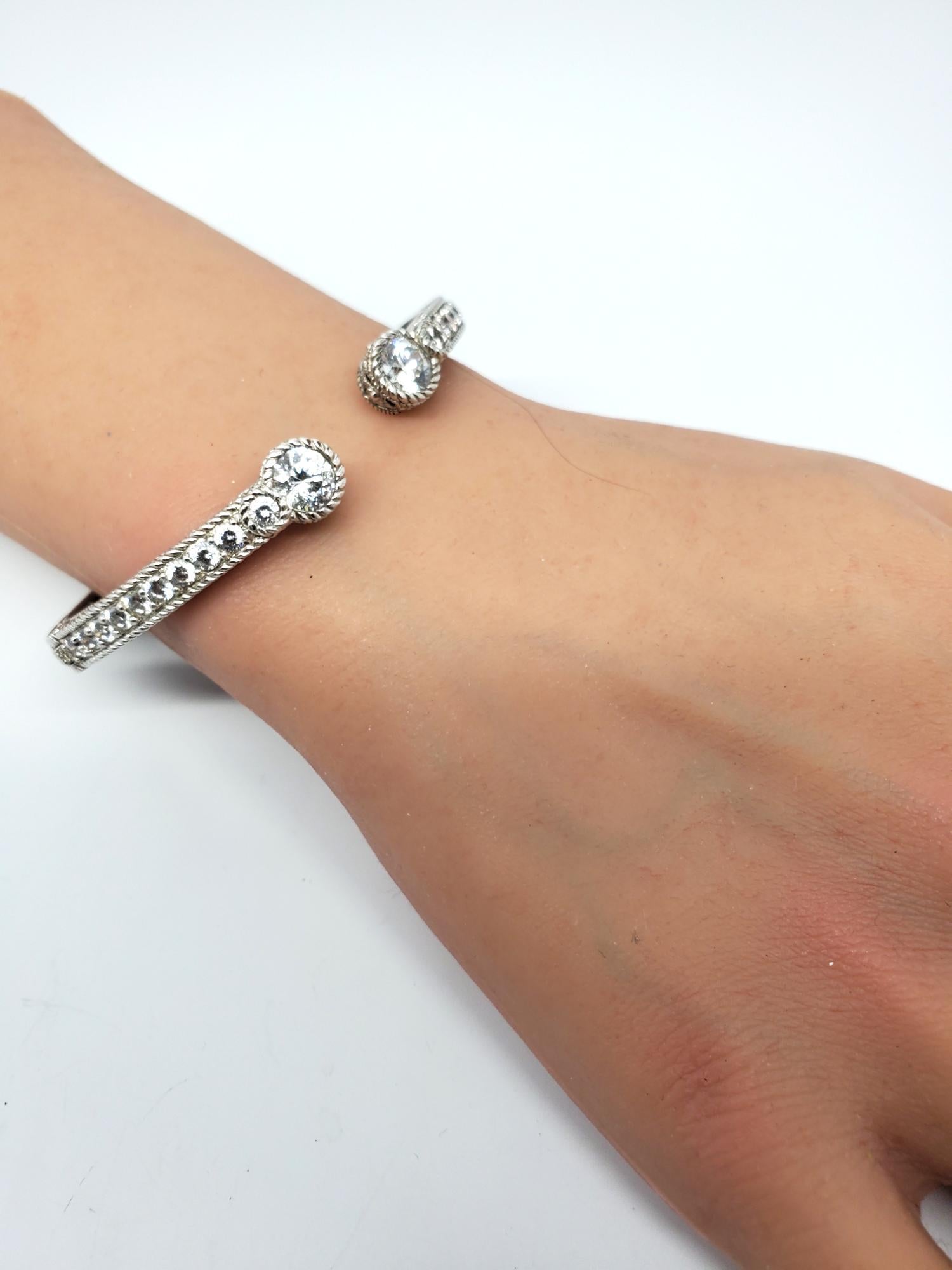 Judith Ripka Sterling Silver CZ Hinged Cuff Bracelet # 19500 For Sale 4