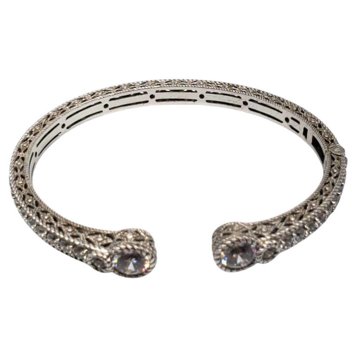 Judith Ripka Sterling Silver CZ Hinged Cuff Bracelet # 19500