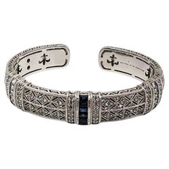 Judith Ripka Sterling Silver CZ Hinged Cuff Bracelet # 23385