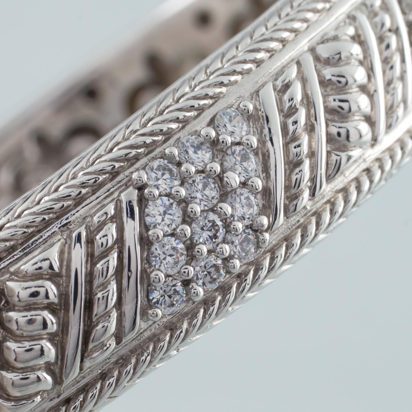 Women's or Men's Judith Ripka Sterling Silver & CZ Hinged Cuff Bracelet, Size 6.5 For Sale