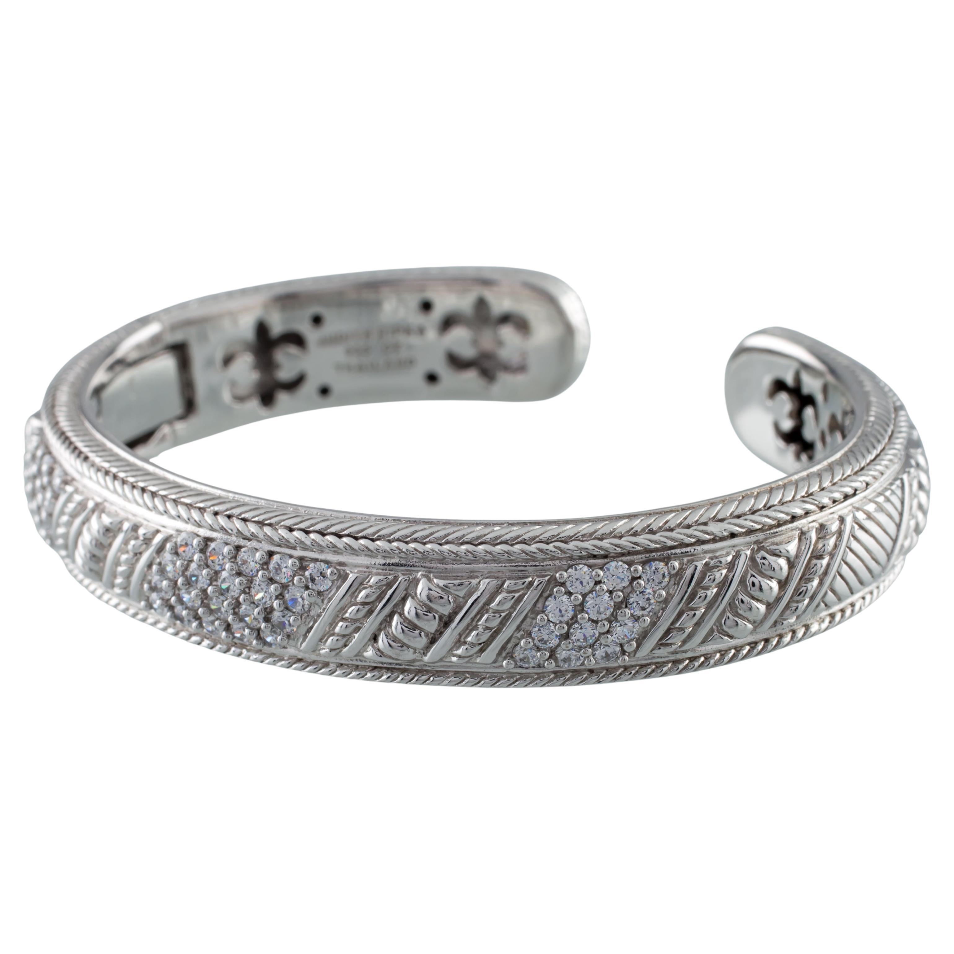 Judith Ripka Sterling Silver & CZ Hinged Cuff Bracelet, Size 6.5