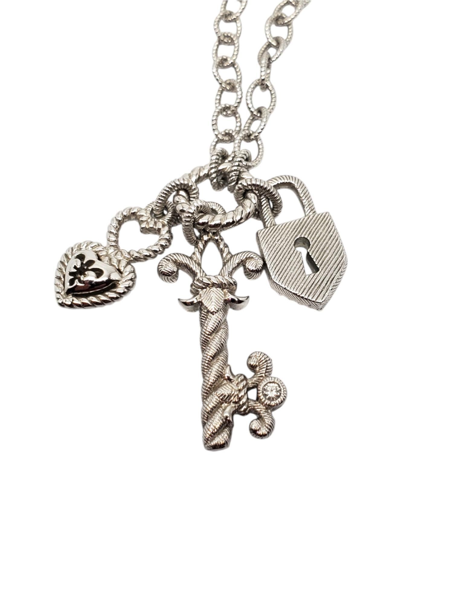 Judith Ripka Sterling Silver  CZ Key Heart Lock Pendant Necklace #19583 1