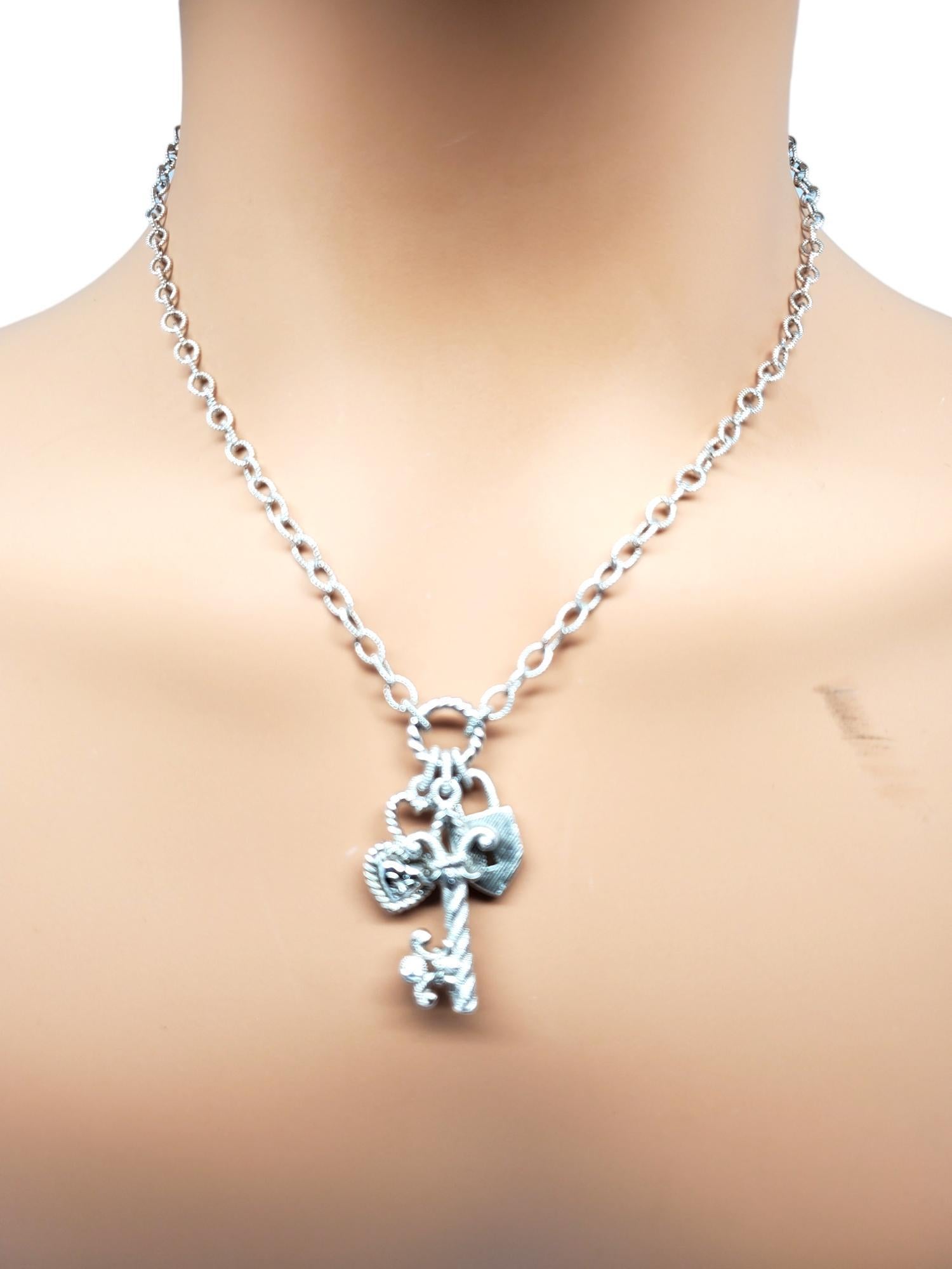 Judith Ripka Sterling Silver  CZ Key Heart Lock Pendant Necklace #19583 5