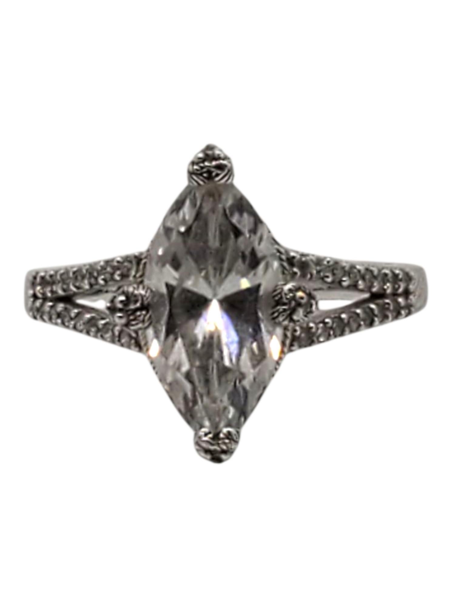 Judith Ripka Anello in argento Sterling CZ Taglio Marquise Taglia 10 #22434