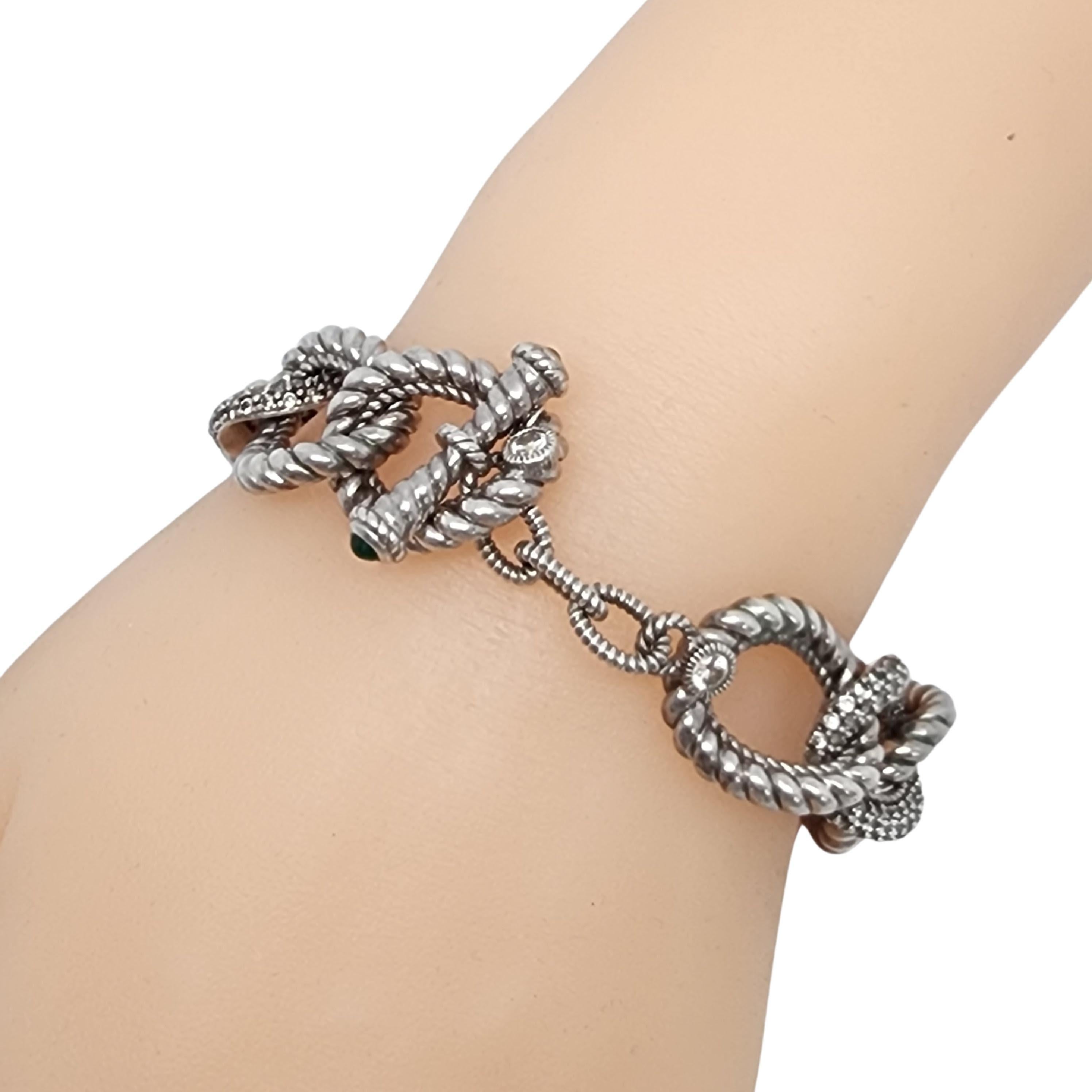 Judith Ripka Sterling Silber CZ Oval Glieder Smaragd Cabochon Toggle Armband 16055 6