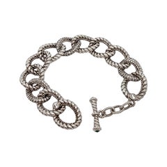 Judith Ripka Sterling Silver CZ Oval Link Emerald Cabochon Toggle Bracelet 16055