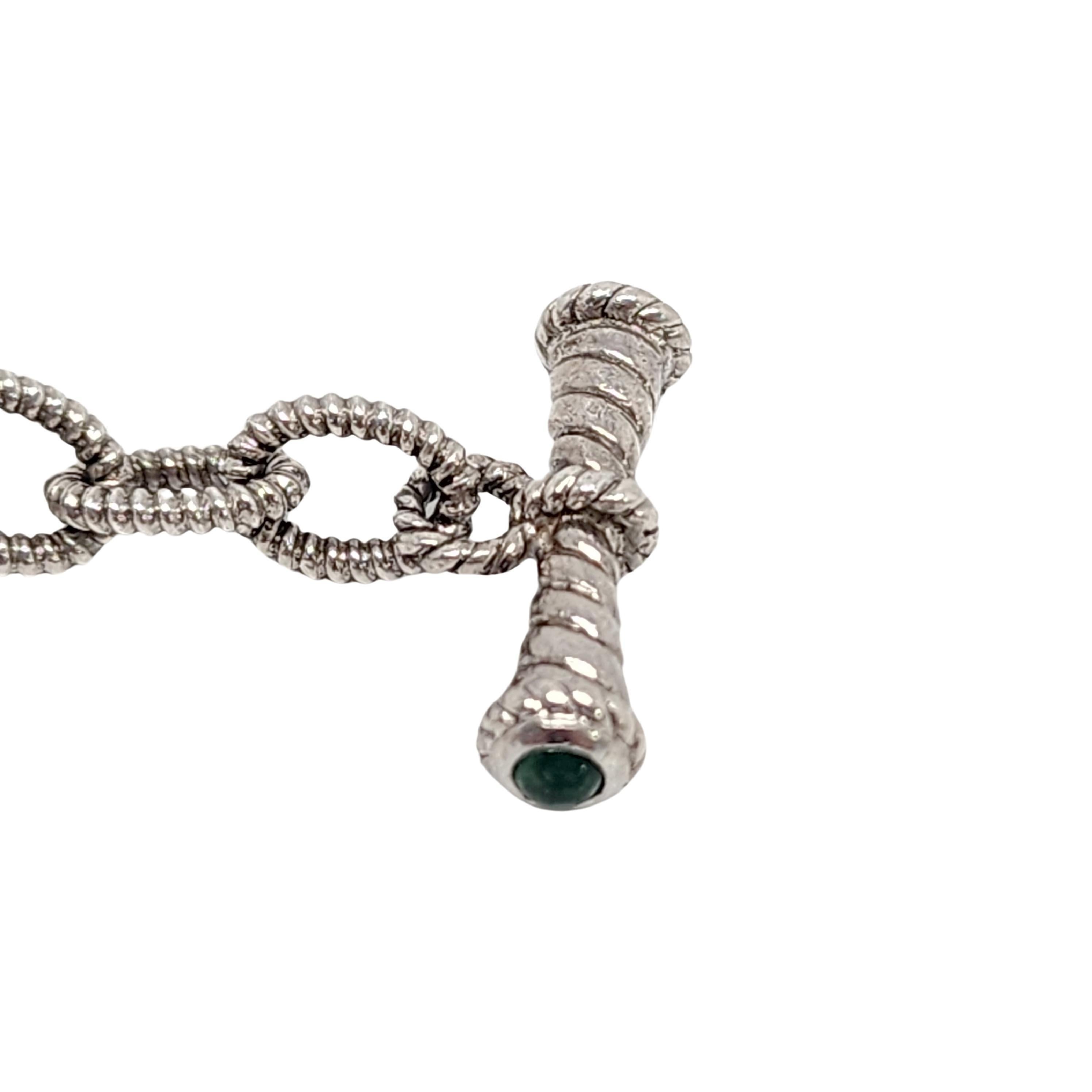 Judith Ripka Sterling Silver CZ Oval Link Emerald Cabochon Toggle Bracelet 16055 For Sale 2