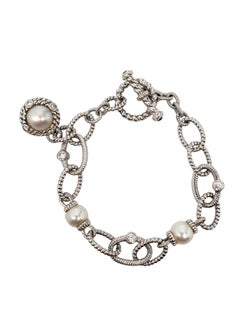 Pulsera con cierre de palanca de Judith Ripka, de plata de ley con circonitas y perlas, n.º 24569