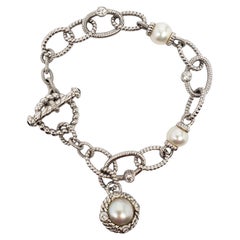 Pulsera con cierre de palanca de Judith Ripka, de plata de ley con circonitas y perlas, n.º 24569