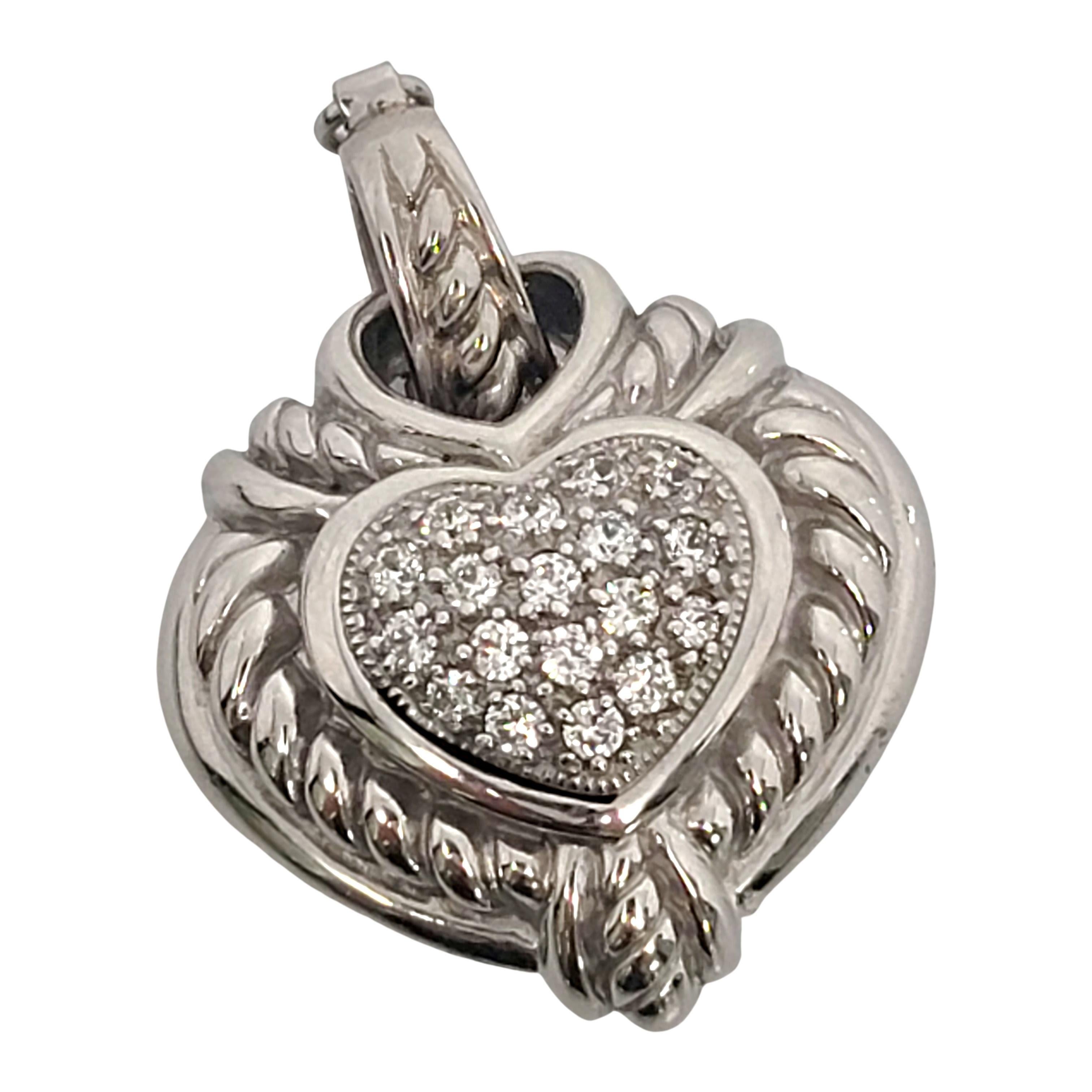 Judith Ripka Sterling Silver CZ Puffy Heart Reversible Pendant Enhancer #12162 In Good Condition For Sale In Washington Depot, CT