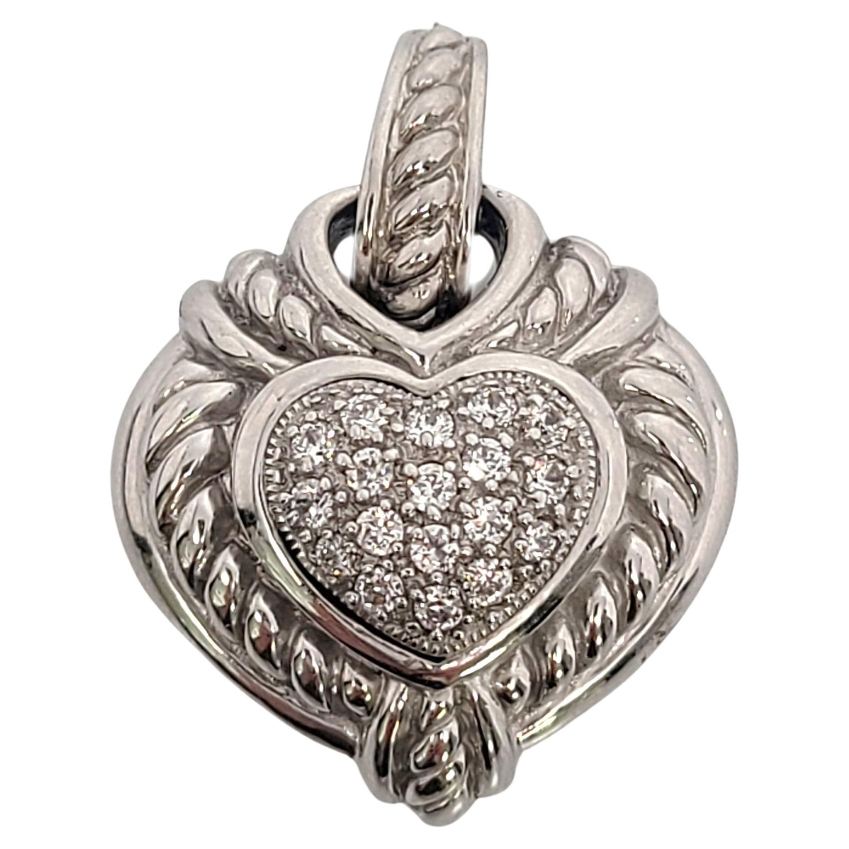 Judith Ripka Sterling Silver CZ Puffy Heart Reversible Pendant Enhancer #12162 For Sale