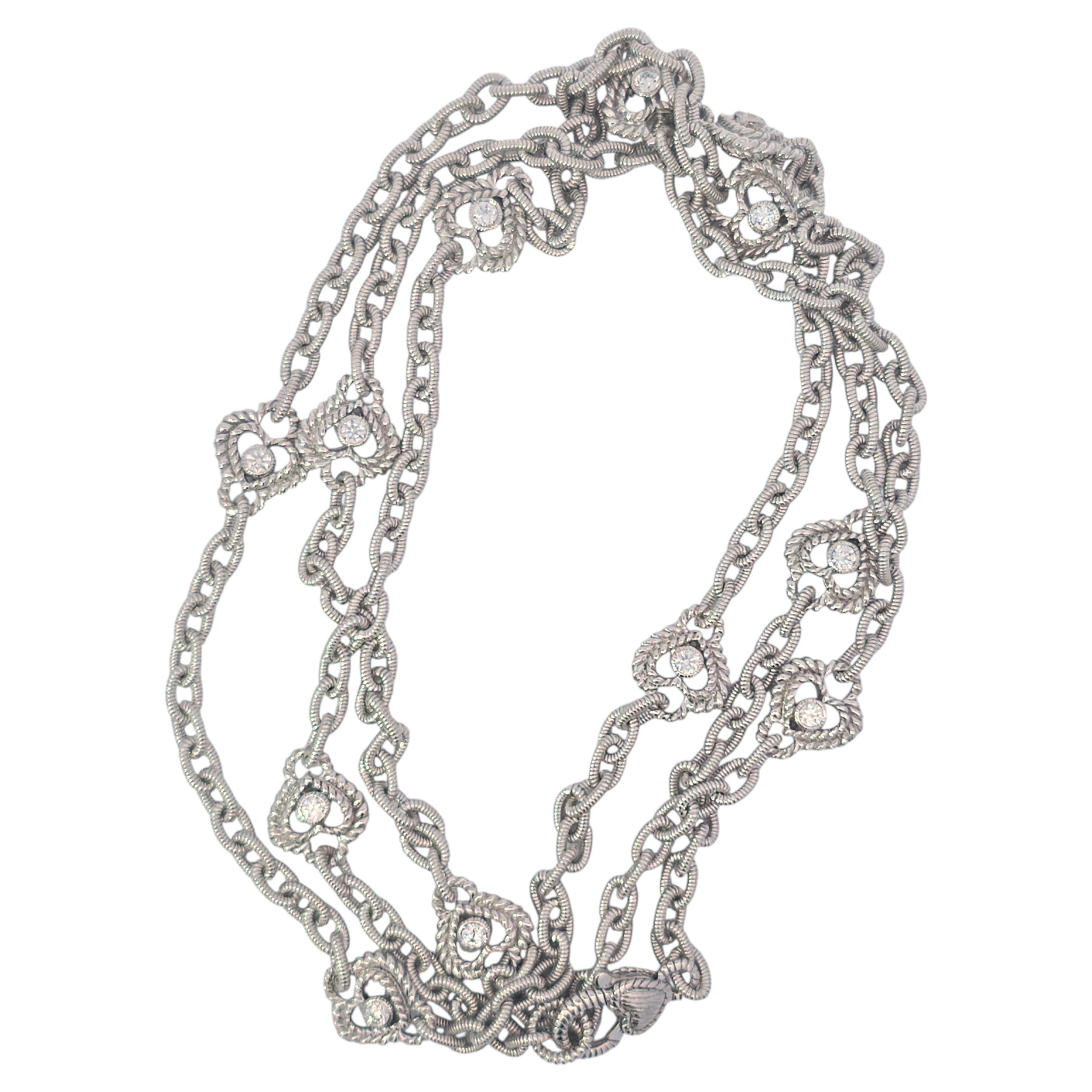 Judith Ripka Sterling Silver CZ Station Necklace