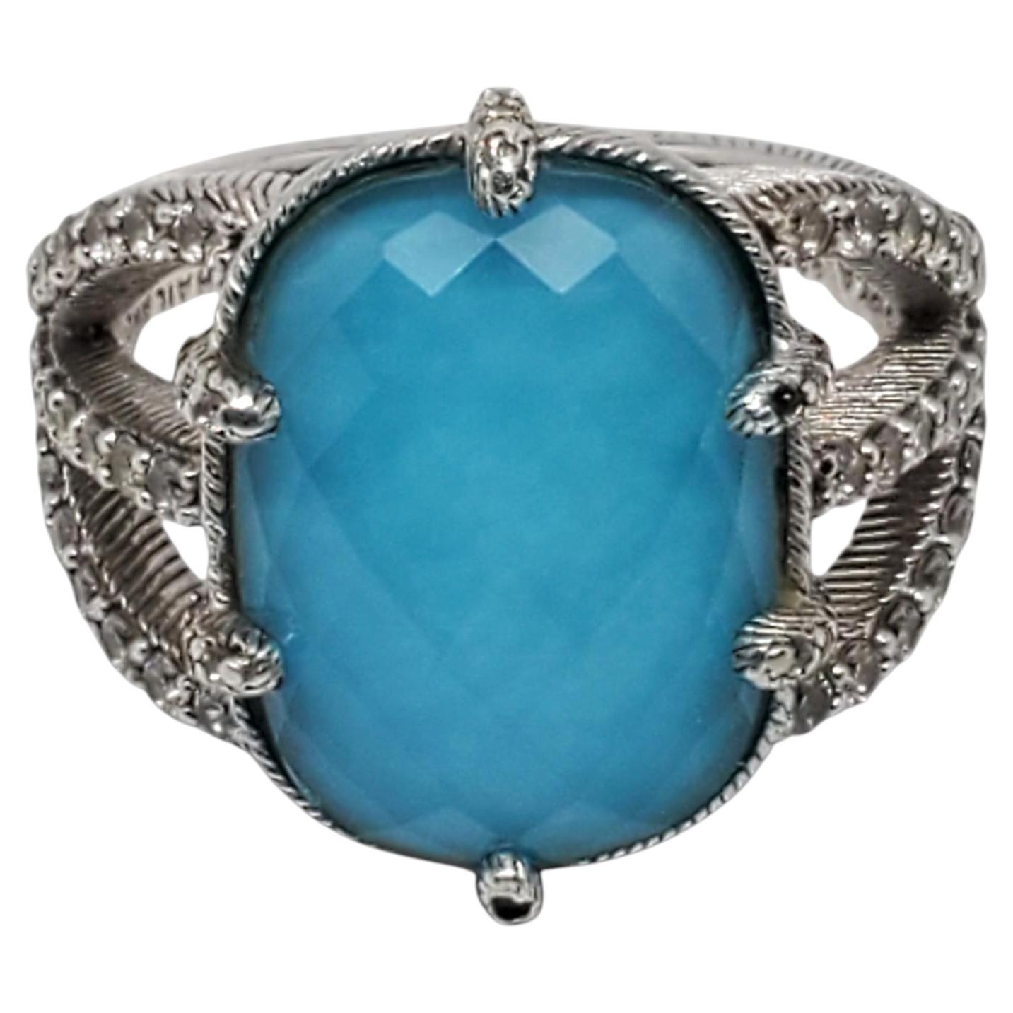 Anello a treccia Judith Ripka in argento sterling con zirconi e doppietto di turchese, misura 11 #24578