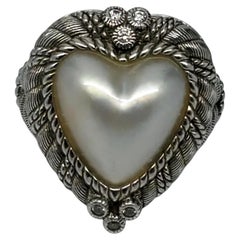 Judith Ripka Sterling Silver CZ White Heart Cabochon Ring Size 6 #23898
