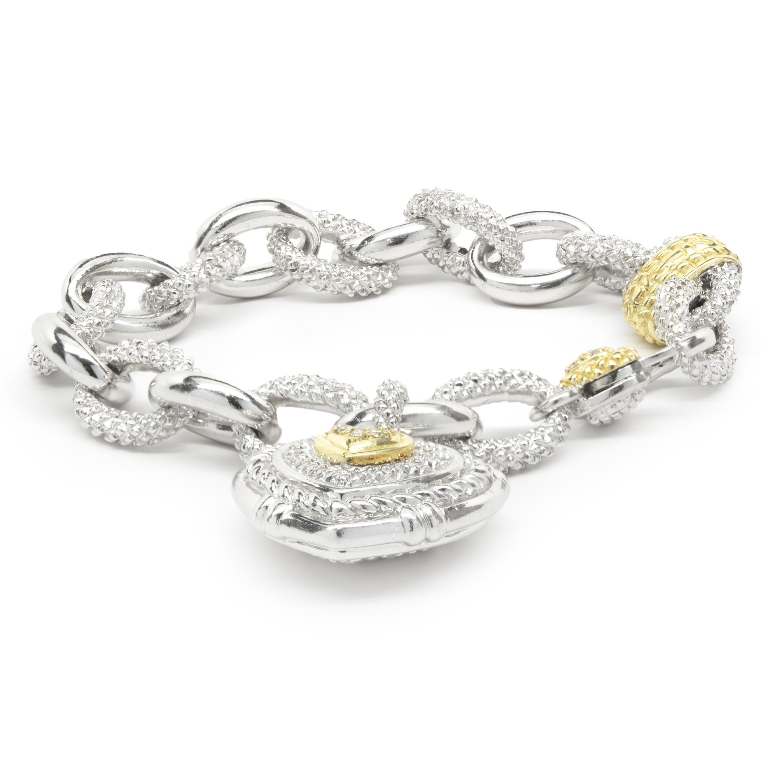 Designer: Judith Ripka
Material: sterling silver
Diamond: 6 round cut = .16cttw
Color: H
Clarity: SI1
Dimensions: bracelet measures 8-inches long
Weight: 72.66 grams
