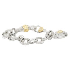 Judith Ripka Sterling Silver Diamond Heart Charm Bracelet