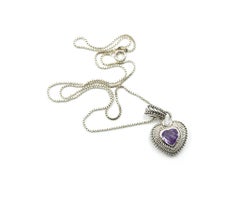 Judith Ripka Sterling Silver Diamonique Amethyst Heart Pendant on Silver Chain
