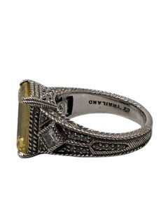 Judith Ripka Sterling Silver Emerald Cut Yellow CZ Ring Size 10 #22400