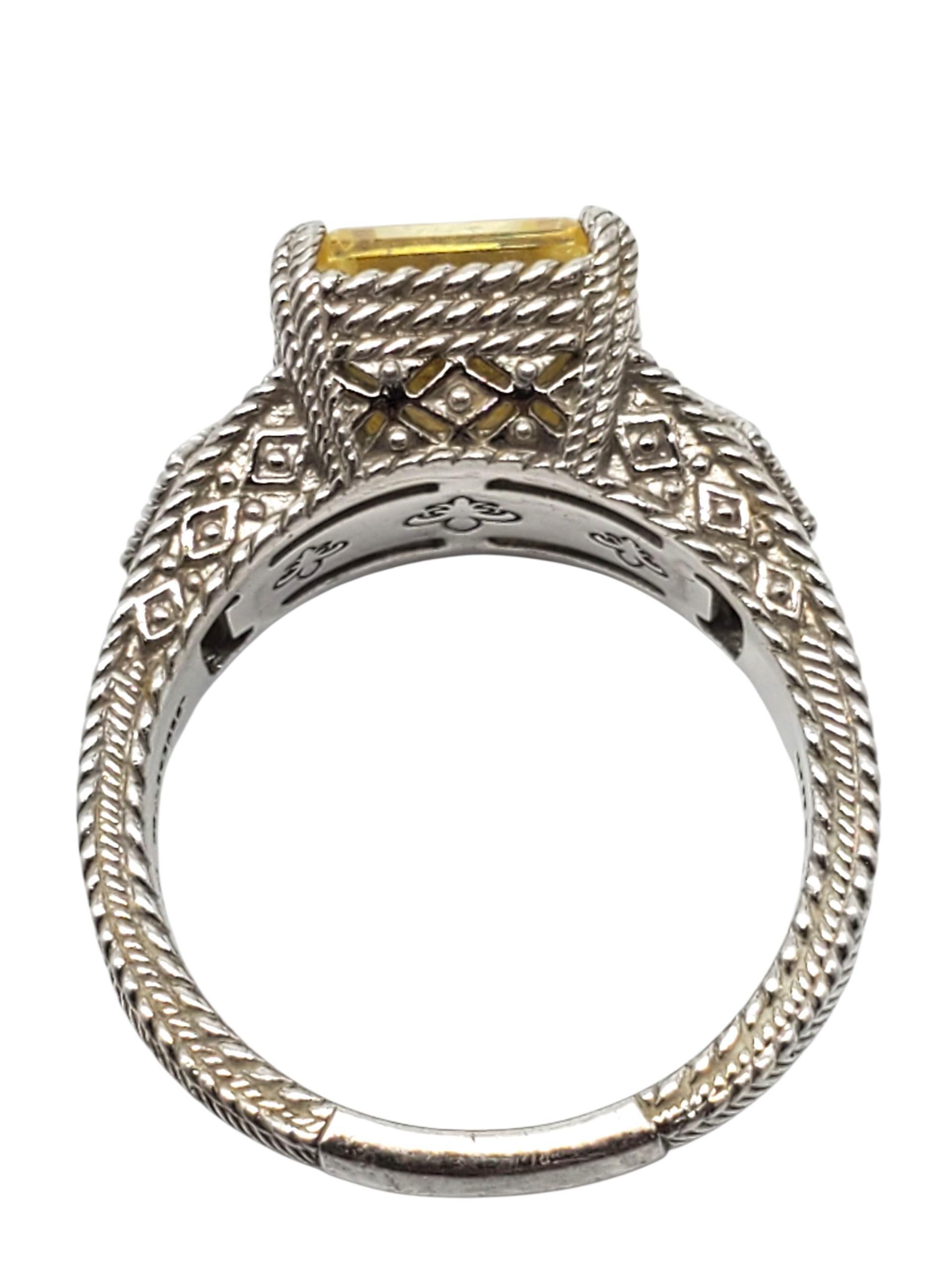 Donna Judith Ripka Anello in argento sterling con CZ gialle taglio smeraldo misura 10 #22400 in vendita