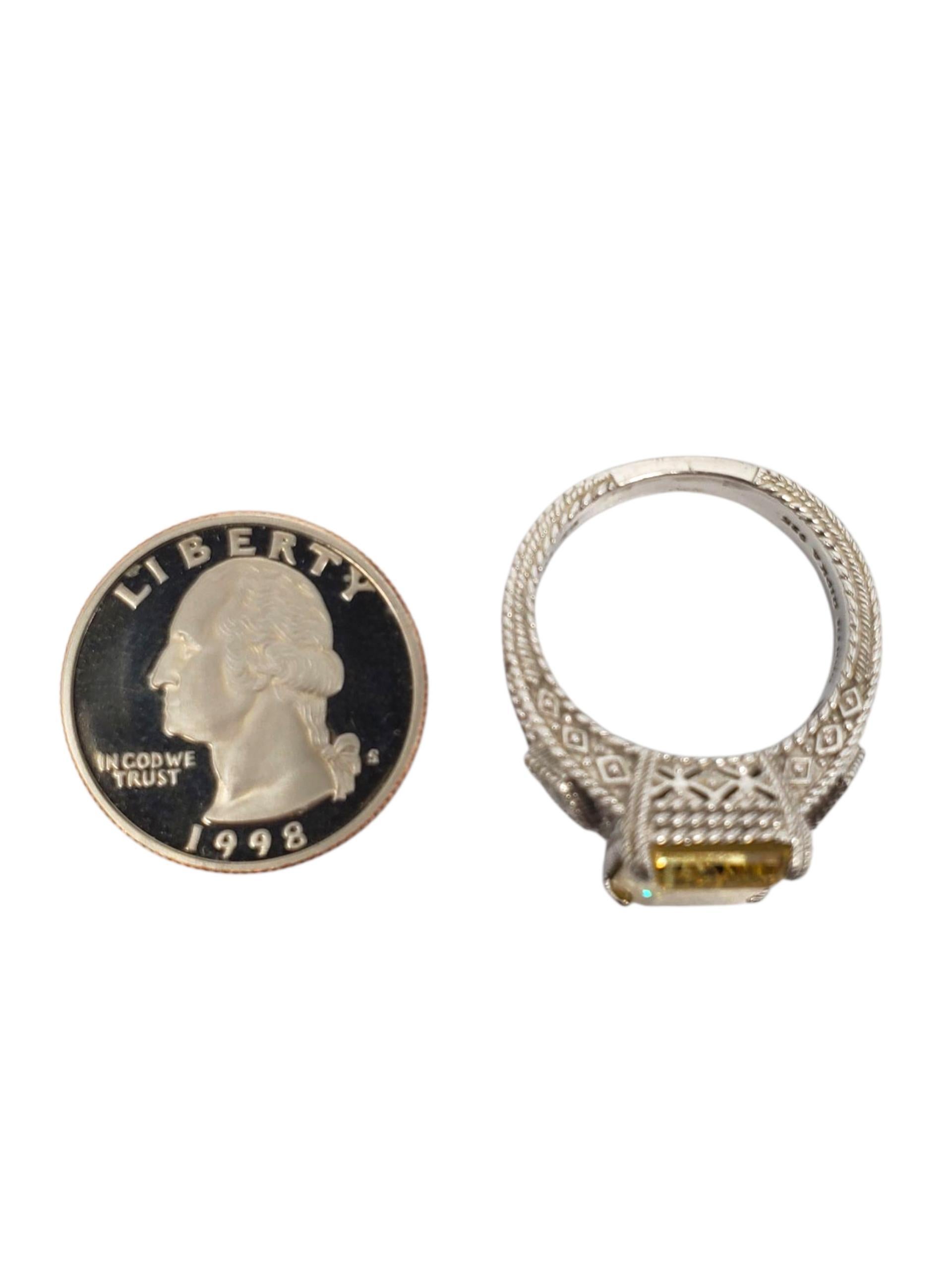 Judith Ripka Anello in argento sterling con CZ gialle taglio smeraldo misura 10 #22400 in vendita 2