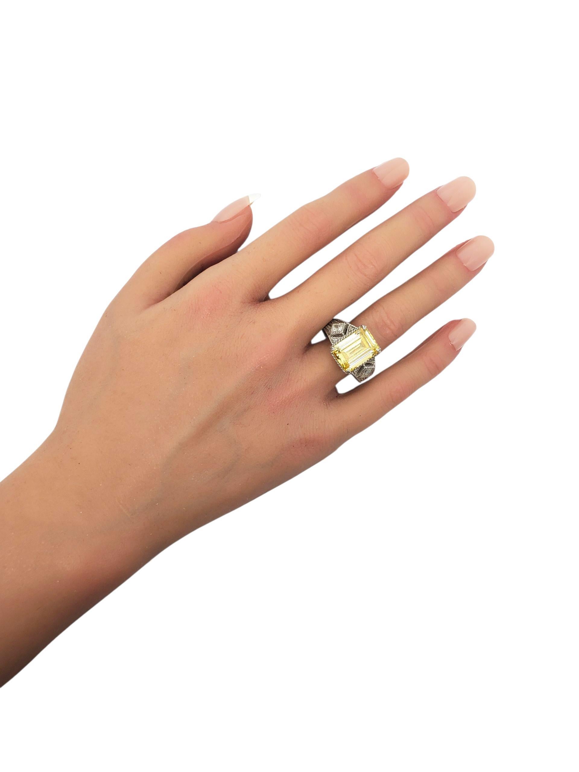 Judith Ripka Anello in argento sterling con CZ gialle taglio smeraldo misura 10 #22400 in vendita 3