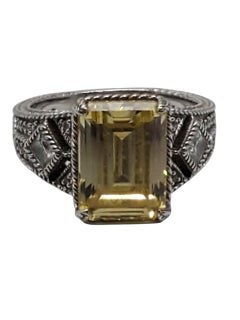 Judith Ripka Sterling Silver Emerald Cut Yellow CZ Ring Size 10 #22400