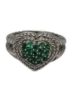 Judith Ripka Sterling Silver Emerald Simulant Heart Ring Size 7 #21157