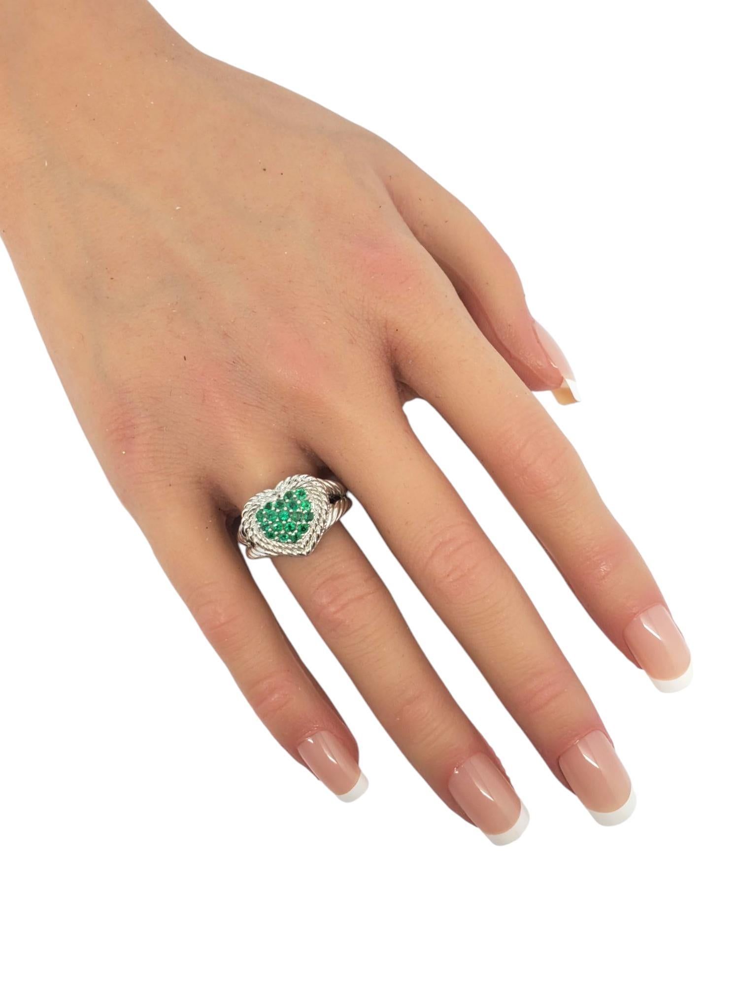 Judith Ripka Sterling Silver Emerald Simulant Heart Ring Size 7 #21157