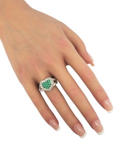 Judith Ripka Sterling Silver Emerald Simulant Heart Ring Size 7 #21157
