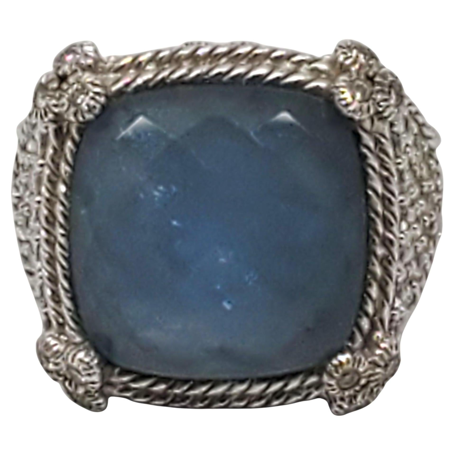 Judith Ripka - Anello in argento sterling con pietre blu sfaccettate e CZ - misura 10 #22426