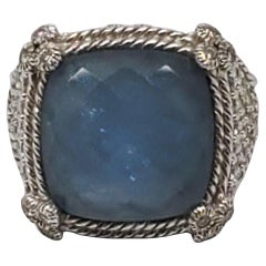 Judith Ripka Sterling Silver Faceted Blue Stone & CZ Ring Size 10 #22426