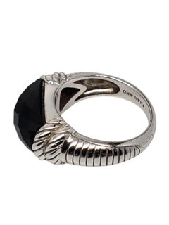 Judith Ripka Sterling Silver Faceted Onyx Ring Size 7 #21008