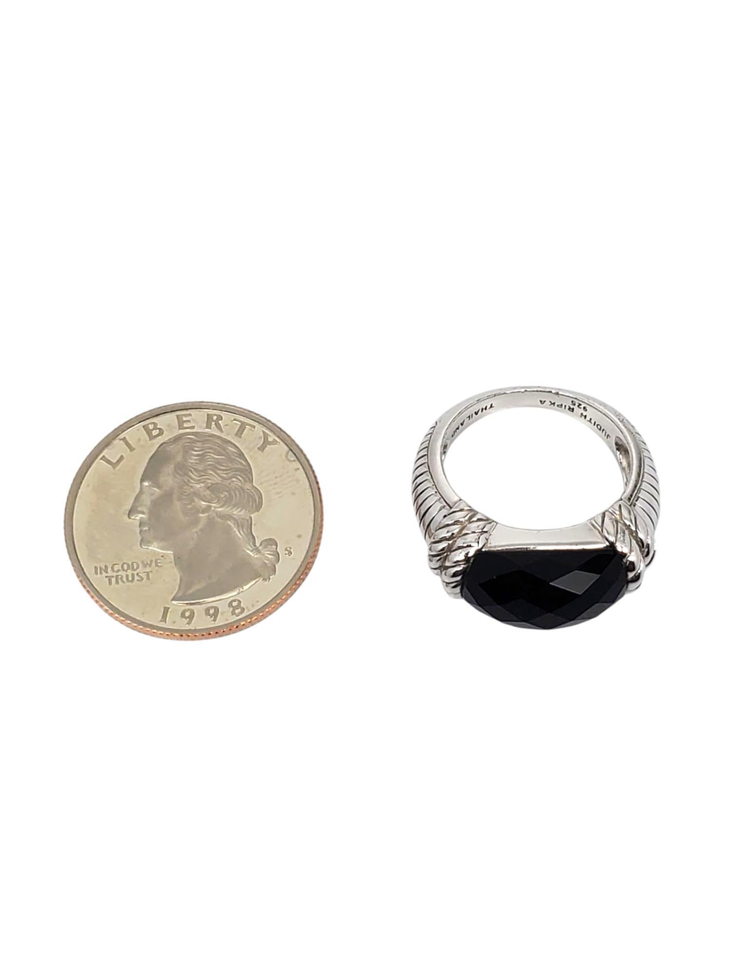 Judith Ripka Sterling Silver Faceted Onyx Ring Size 7 #21008 For Sale 1
