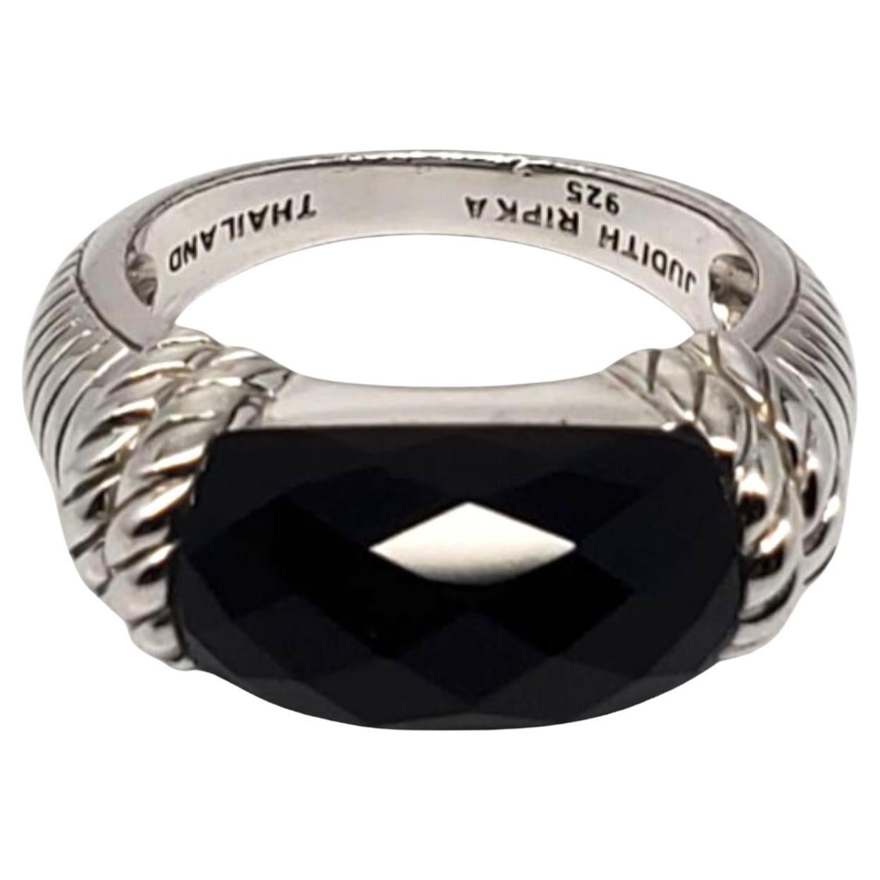 Judith Ripka Sterling Silver Faceted Onyx Ring Size 7 #21008