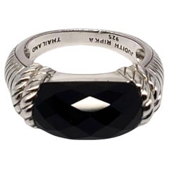 Judith Ripka Sterling Silver Faceted Onyx Ring Size 7 #21008