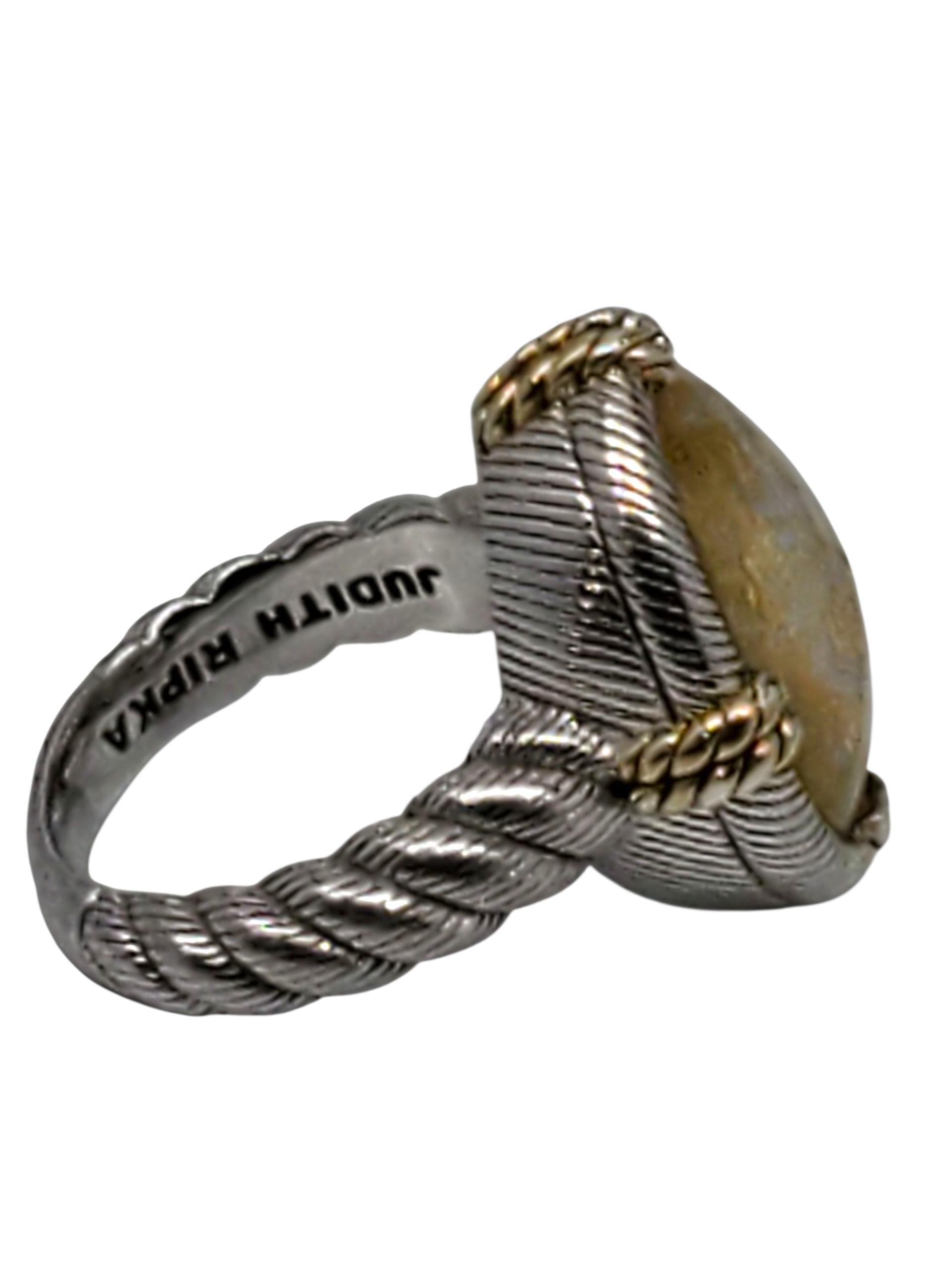 Taglio ovale Judith Ripka Anello di quarzo ovale in argento sterling con tonalità oro misura 6 #23458 in vendita